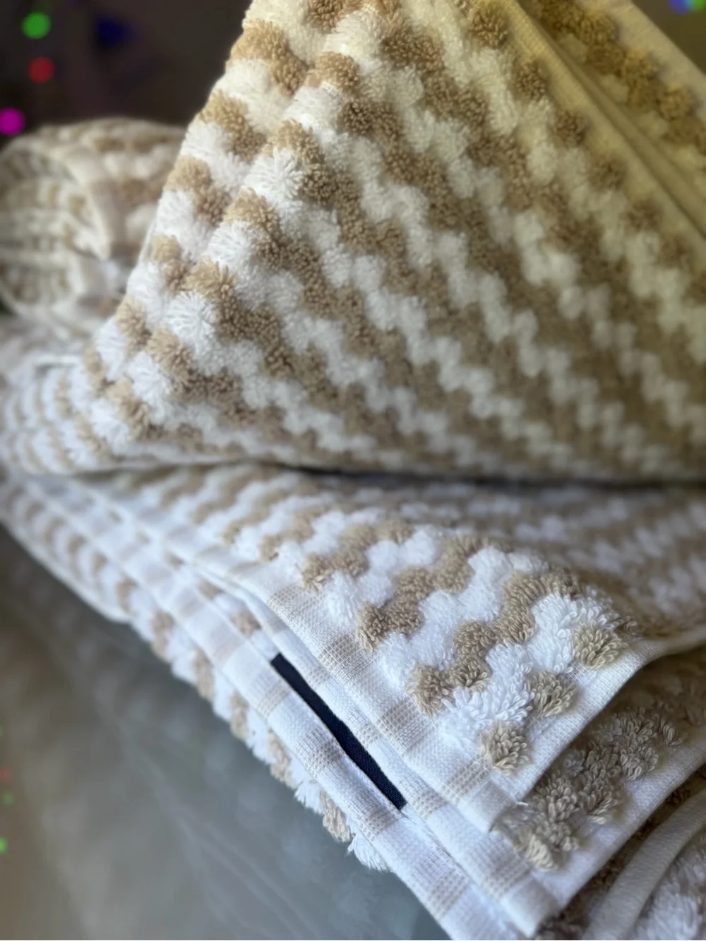 4 pc BROOKS BROTHERS Tan White THICK PLUSH Bath Hand Tip TURKISH Towel Set New